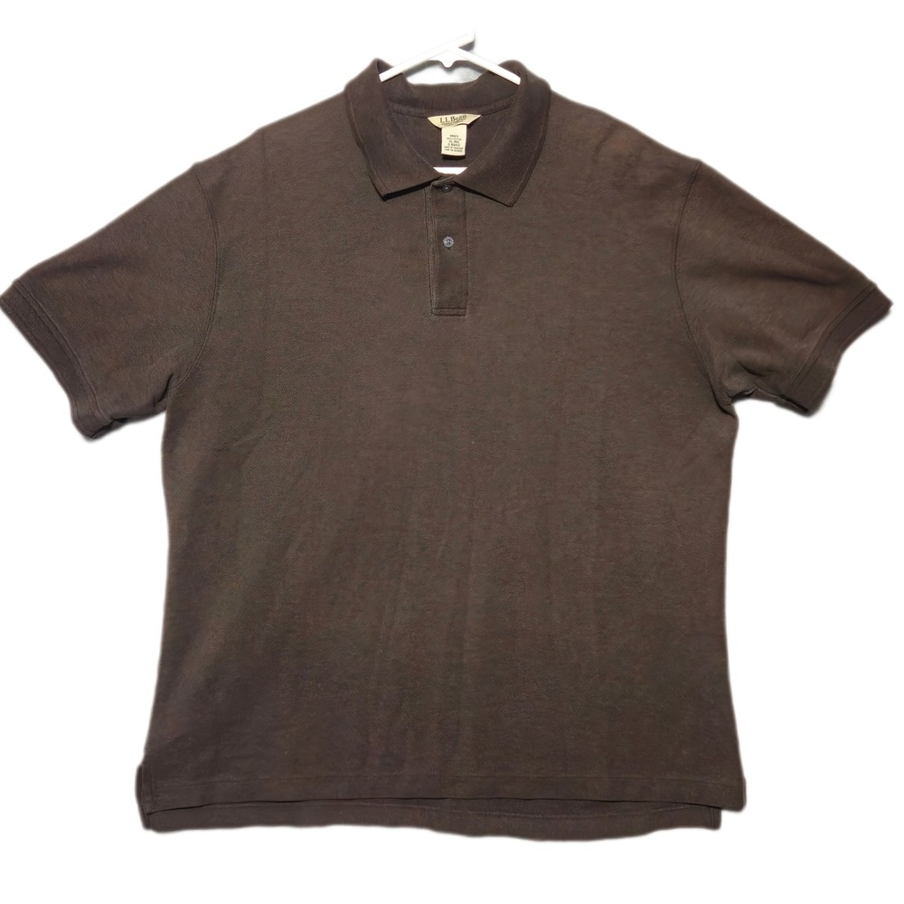LL Bean Double L Polo Men XL Brown Wrinkle Resistant Cotton Pique Short Sleeve